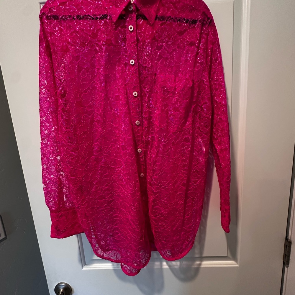 Anthropologie Pink Lace Blouse